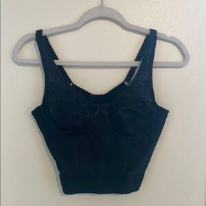 Illusions Womens Black Bustier Bra Corset with Underwire and hook back | 38B